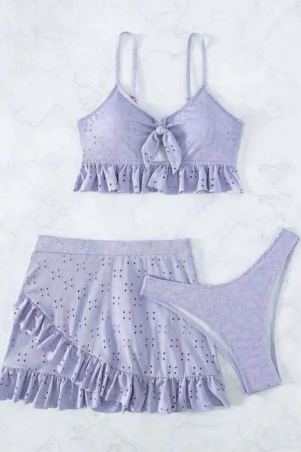 Hollow Patchwork Suspender Strap Three Pieces Swimsuit Set