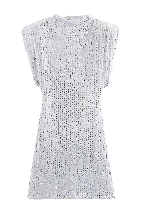Fashionable Sequined Round Neck Sleeveless Slim-fit Mini Dress
