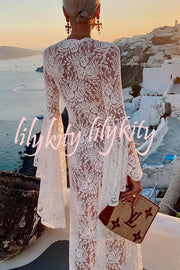 Dream Love Floral Lace Bell Sleeve V-neck Slit Maxi Dress