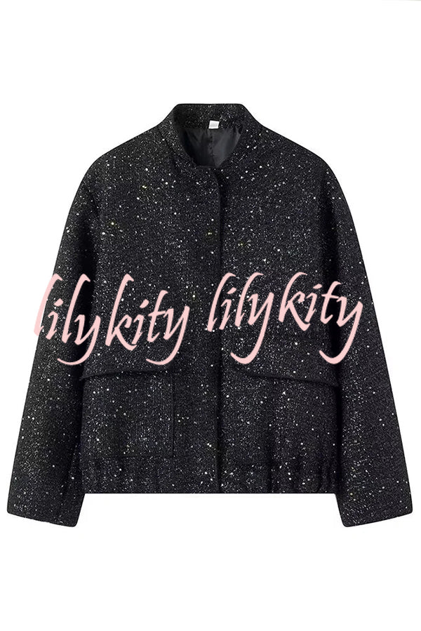 Fashion Sequin Long Sleeve Casual Pocket Loose Jacket