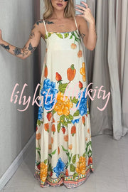 Floral Print Halter Back Loose Pocket Full Hem Maxi Dress