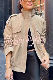 Fashionable Suede Loose Pocket Leather Jacket