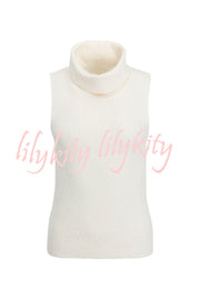 Comfortable Season Ribbed Knit Turtleneck Sleeveless Relaxed Sweater