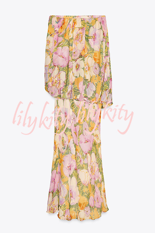 Floral Print Off-the-shoulder Irregular Loose Maxi Dress