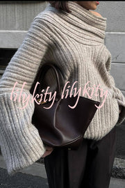 Fashionable Irregular Collar Loose Casual Knitted Sweater