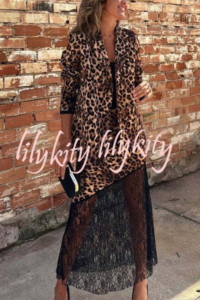 Coco Lady Leopard Lace Patchwork Irregular Skirt