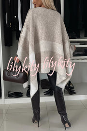 Calm and Elegant Knit Plaid Color Block Batwing Sleeve Loose Poncho