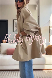 Timeless Fashion Button-breasted Wide Sleeve Pocket Twill A-line Jacket