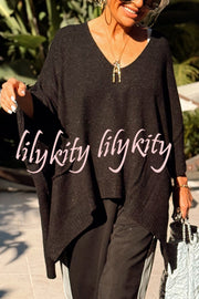 Fashion V-neck Loose Pocket Mid-length Knitted Sweater