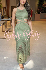 Stunning Gaze Knit Texture Ring Side Waist Cutout Stretch Maxi Dress