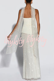 Oakley Corset Strapless Top and Sequin High Rise Maxi Skirt Scarf Set