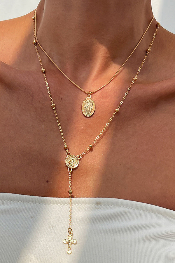 Fashionable Diamond Cross Chain Elegant Multi-layered Necklace