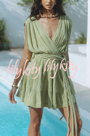 Glimpse of Happiness Linen Blend Draped Braids Belt Cover Up Mini Dress