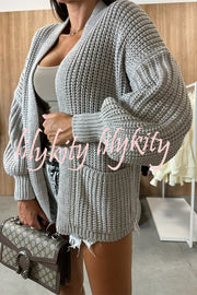 Solid Color V-neck Long-sleeved Casual Knitted Cardigan