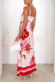 Floral Print Strap Square Neck Large Hem Maxi Dress