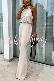 Fashionable Solid Color Sleeveless Hollow Slim Fit Jumpsuit