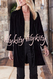 Solid Color Velvet Long-sleeved Loose Mid-length Coat