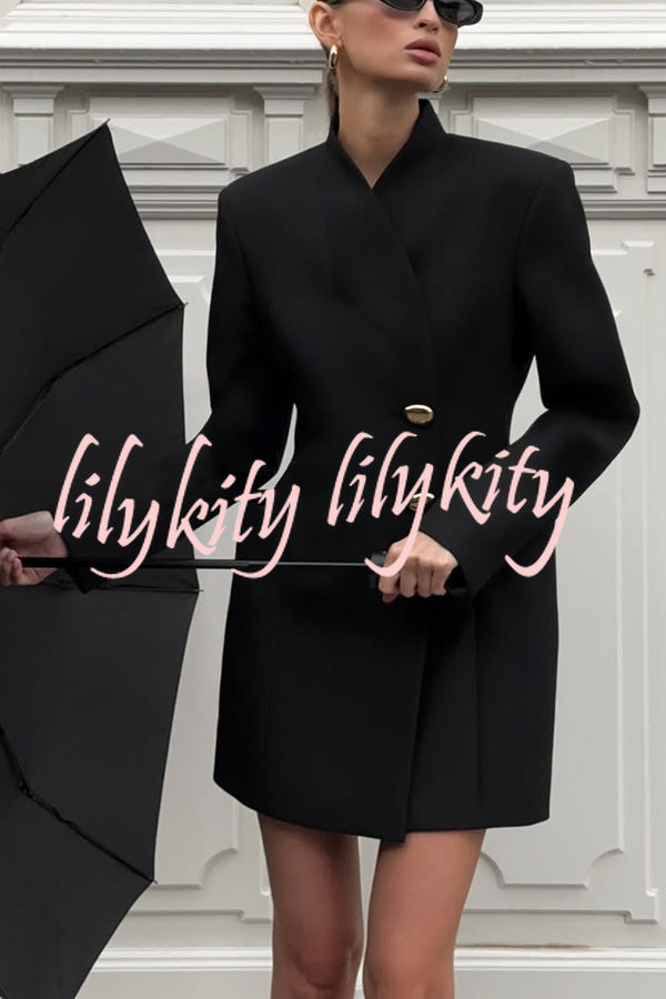 Kayleen Stand V-neck Decorative Metal Button Long Sleeve Pocket Blazer Mini Dress