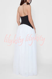 Fashionable Color Matching Sexy Halter Neck Waist Maxi Dress