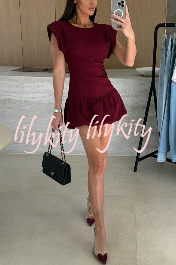 Solid Color Round Neck Sleeveless Ruffle Fitted Mini Dress