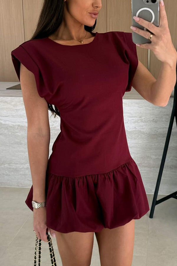 Solid Color Round Neck Sleeveless Ruffle Fitted Mini Dress