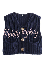 Solid Color Sleeveless Pocket Knitted Vest