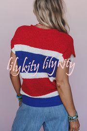 Independence Day Colorway Sleeveless Casual Knitted Sweater