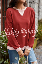 Fashionable Contrasting Color Loose Long-sleeved Casual Sweatshirt