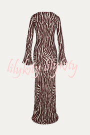 Gia Unique Print Boat Neck Long Bell Sleeve Bias Cut Maxi Dress