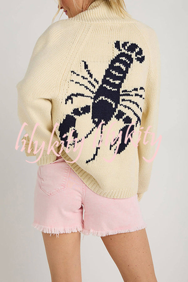 Fashion Lobster Pattern Casual Long Sleeve Knit Cardigan