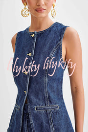 Abel Denim Button Up Princess Seams Pocket Vest Top