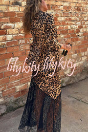 Coco Lady Leopard Lace Patchwork Irregular Skirt