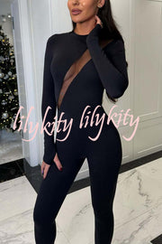 Let Me Dance Mesh Hollow See-through Long Sleeve Stretch Jumpsuit