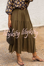 Solid Color Splicing Casual Vacation Maxi Skirt