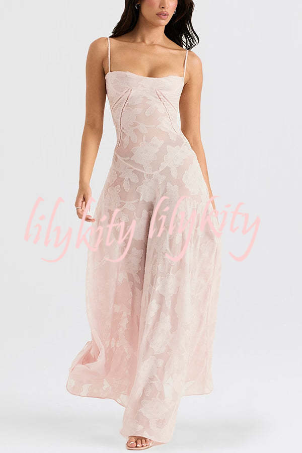 Fashion Sexy Suspenders See-through Holiday Slim Maxi Dress