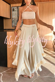 Sexy Lace-Up Bandeau Top and Irregular Tassel Pants Set