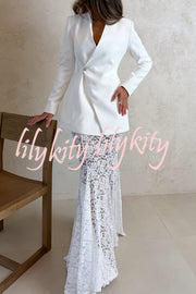 Poetic Muse Floral Lace High Rise Elastic Waist Fishtail Hem Maxi Skirt