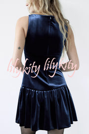 Solid Velvet Bow Embellished Sleeveless Mini Dress