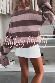 Fashion Striped Loose Long-sleeved Crew Neck Knitted Sweater