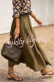 Solid Color Splicing Casual Vacation Maxi Skirt