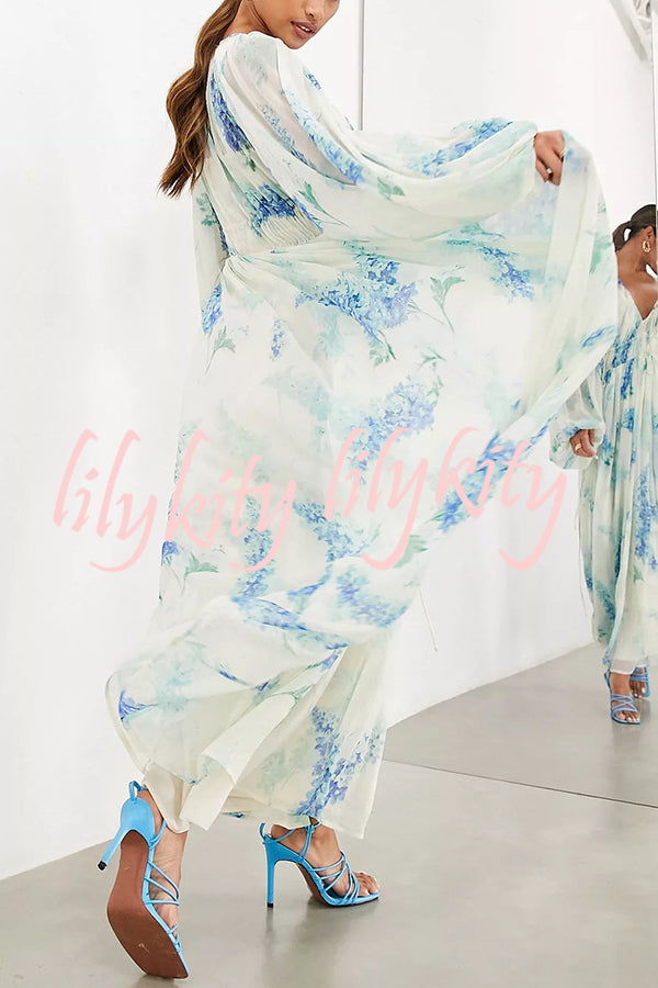 Headed To The Ocean Chiffon Floral Drawstring Waist Maxi Dresses