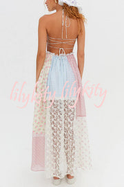 Floral Lace Sexy Halterneck Backless Patchwork Maxi Dress