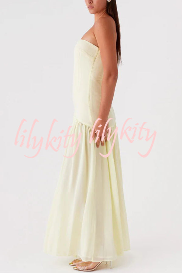 Eden Patchwork Semi-sheer Chiffon Strapless Maxi Dress