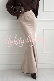 Caitlin Knit Stretch Fabric High Waist Fishtail Casual Maxi Skirt