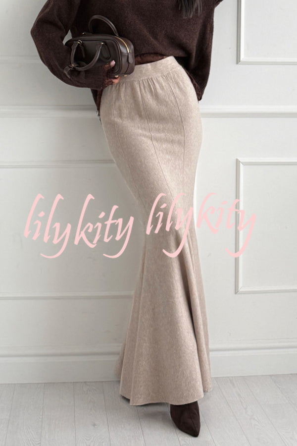 Caitlin Knit Stretch Fabric High Waist Fishtail Casual Maxi Skirt