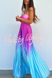 Get Ready Beautiful Gradient Print Cutout Halterneck Pleated Maxi Dress