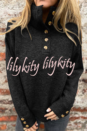 Solid Color High Collar Button Loose Long Sleeve Knitted Sweater