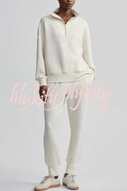 Everyday Neutrals Half-zip Neck Sweatshirt and Elastic Waist Pocketed Loose Jogger Set