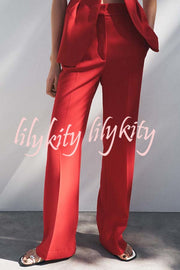 Keep It Classic V-neck Belted Vest and Mid Rise Pocket Wide Leg Pants Set