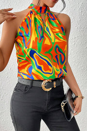 Unique Print Sleeveless Round Neck Loose Top
